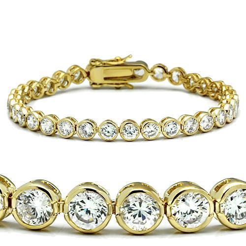 Détail d'un bracelet tennis en laiton doré, orné de zircons ronds serti clos, Maison Mercier.