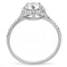 Profil élégant d'une bague solitaire halo en acier chirurgical TK316, révélant le sertissage des zircones et la finesse de l'anneau, Maison Mercier.
