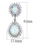 Boucle d'oreille pendante en argent rhodié, opale poire et zircons, avec dimensions précises (41mm x 17.4mm).