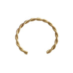 Bracelet jonc ouvert torsadé doré en acier inoxydable, présenté dans un écrin de velours rouge, avec une étiquette Saint Laurent et une carte Joyful Nails Studio.