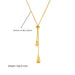Détail du collier lariat Goutte d'Eau en acier doré, avec ses dimensions ajustables de 50+6 cm (19.68+2.36 inch) et un poids de 10g (0.35oz), Maison Mercier.