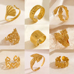 Bague ajustable à motif de branche feuillue délicate en acier inoxydable doré, Maison Mercier.