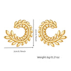 Paire de boucles d'oreilles puces en forme de feuilles de laurier stylisées en acier inoxydable doré, Maison Mercier.