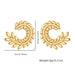 Paire de boucles d'oreilles puces en forme de feuilles de laurier stylisées en acier inoxydable doré, Maison Mercier.