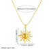 Vue d'un collier pendentif soleil rayonnant en acier inoxydable doré avec ses dimensions précises (3.5cm x 3.5cm, chaîne 40+6cm), Maison Mercier.