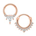 Infographie détaillée des piercings clicker septum en acier chirurgical 316L, montrant les dimensions (16G, 1.2mm, 8mm), les matériaux (rhinestone, cubic zirconia) et les finitions (golden, rose gold), Maison Mercier.