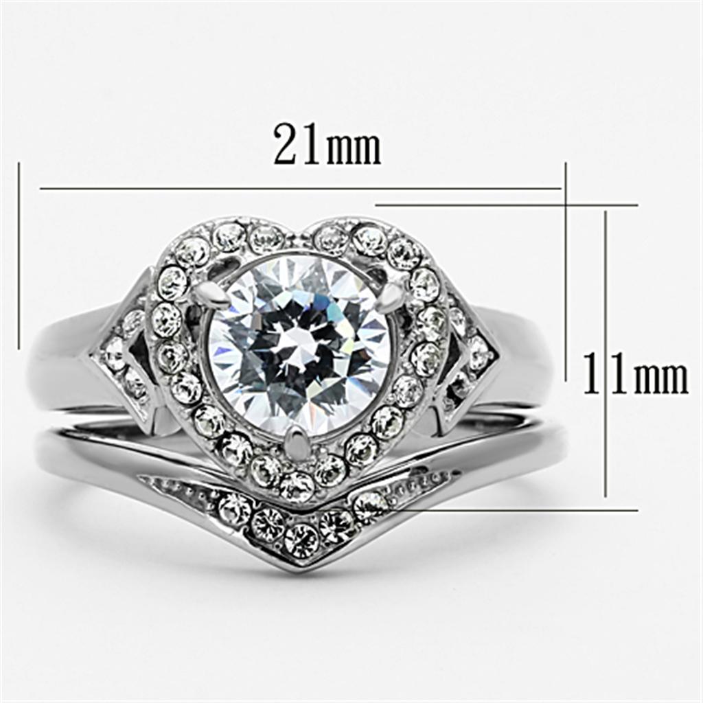 Vue détaillée du duo de bagues cœur halo avec les dimensions (21mm de largeur, 11mm de hauteur), Maison Mercier.