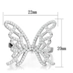 Vue de la bague papillon en argent rhodié avec ses dimensions précises : 22mm de largeur et 20mm de hauteur, Maison Mercier.