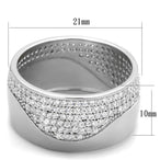 Vue de face d'une bague bande large en argent massif rhodié, pavée de zircons, avec des dimensions de 21mm de diamètre et 10mm de largeur, Maison Mercier.