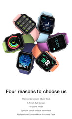 Collection de montres connectées Maison Mercier aux bracelets colorés, disposées en cercle, mettant en avant leurs multiples fonctionnalités et leur esthétique raffinée.