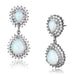 Détail d'une boucle d'oreille pendante en argent rhodié, opale poire et halo de zircons, vue de face, Maison Mercier.