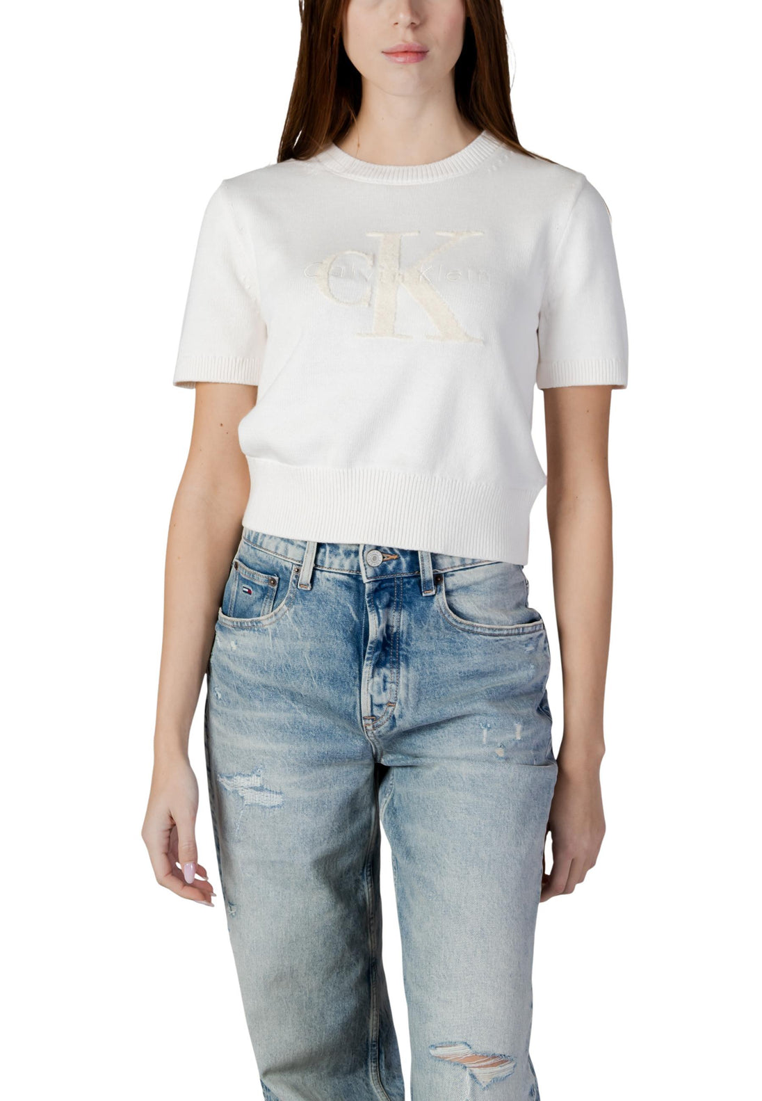 Pull Calvin Klein Jeans couleur beige — vue 4