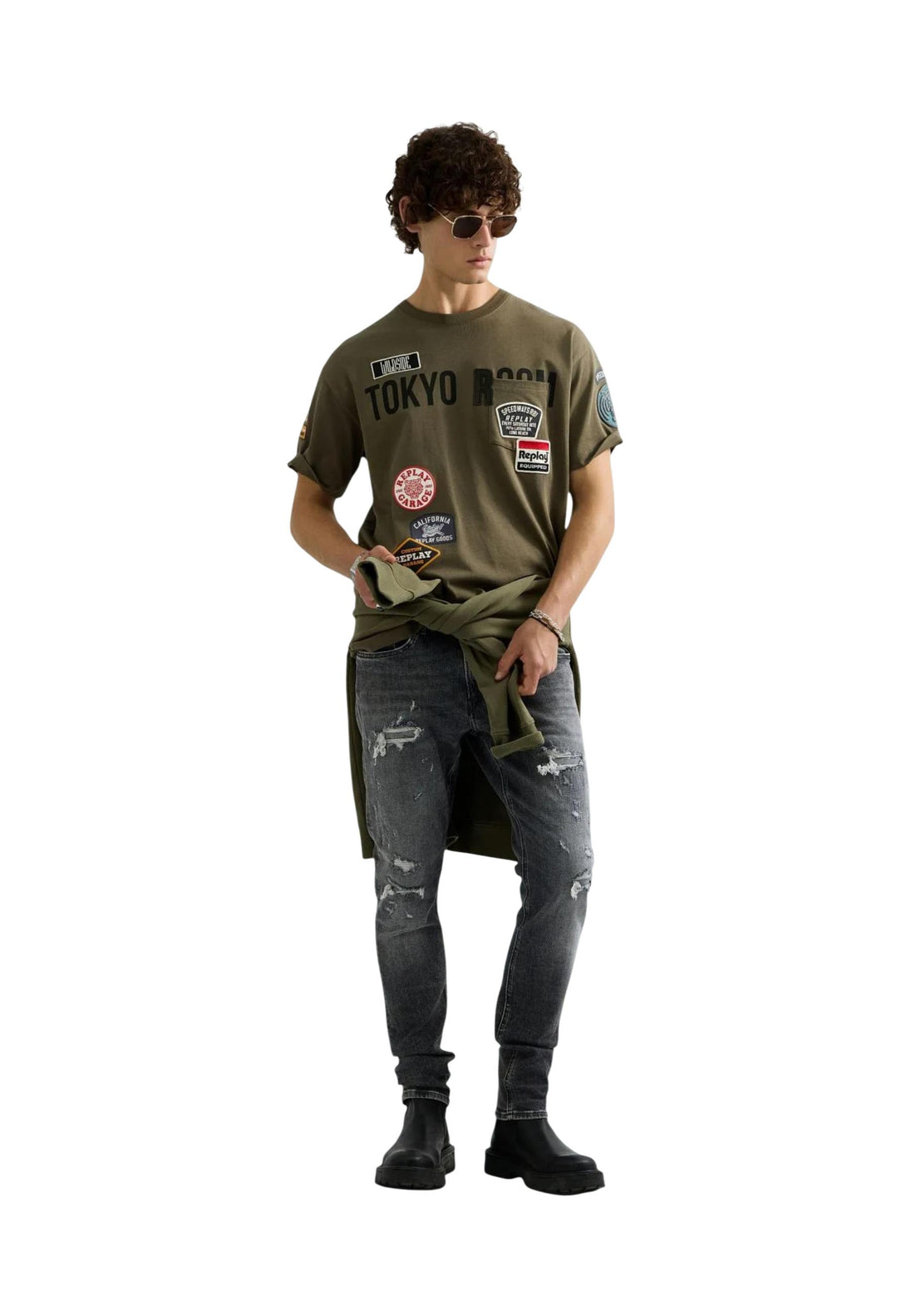 T-shirt Replay couleur vert — vue 3