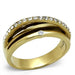 Bague entrelacée femme en acier inoxydable doré, ornée de multiples cristaux scintillants, vue de face, Maison Mercier.