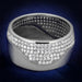 Vue de face d'une bague bande large en argent massif rhodié, ornée d'un pavage ondulant de zircons scintillants, Maison Mercier.