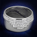 Vue de face d'une bague bande large en argent massif rhodié, ornée d'un pavage ondulant de zircons scintillants, Maison Mercier.